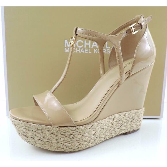 Women's Shoes Michael Kors Kerri Wedge Platform Heels Sandal Nude Patent Size 10 - Picture 5 of 9